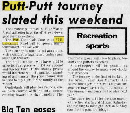 Lakeshore Putt-Putt Golf - May 1974 Article